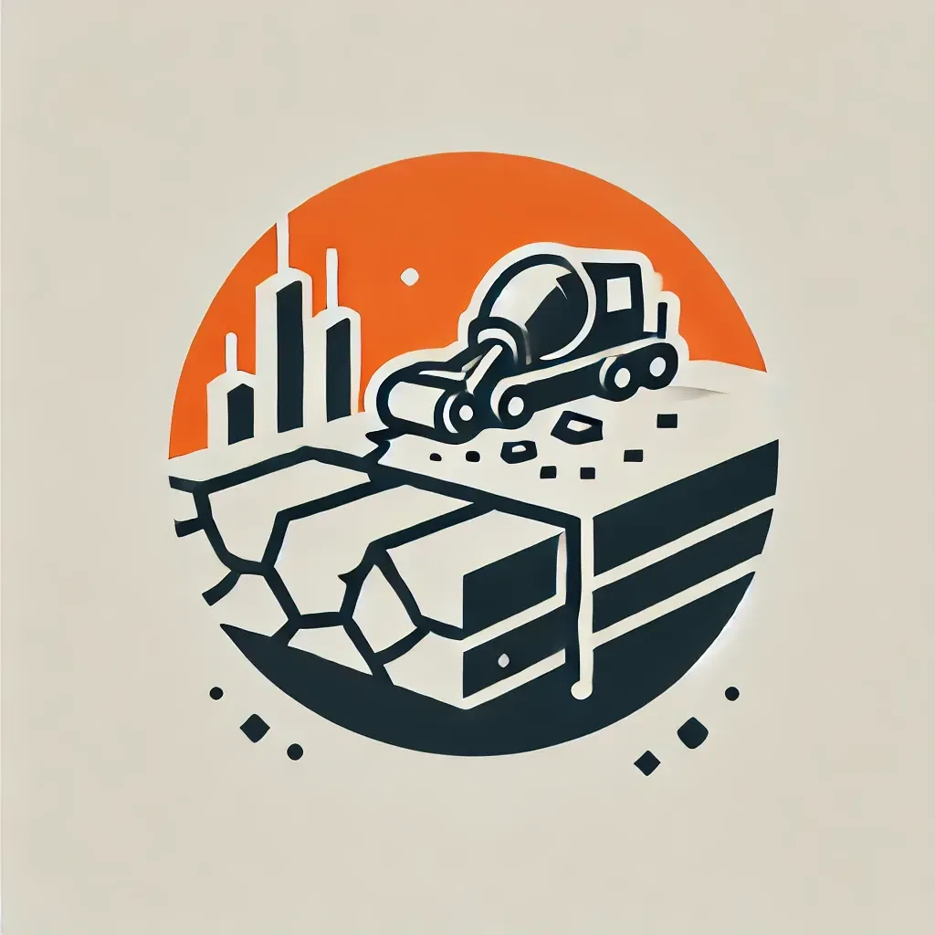 Concrete repairs icon featuring a stylized cracked concrete surface being restored in an orange color scheme. Ideal for driveway repairs, patio resurfacing, and structural concrete fixes.