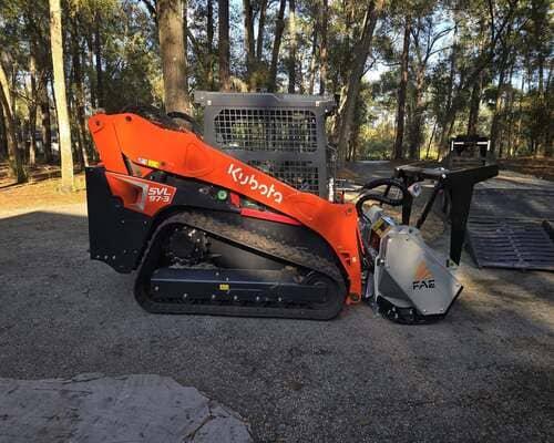 Kubota SVL-97-3 compact track loader with FAE forestry mulching head used by J.F. Pro Services LLC in Lake Helen, FL.