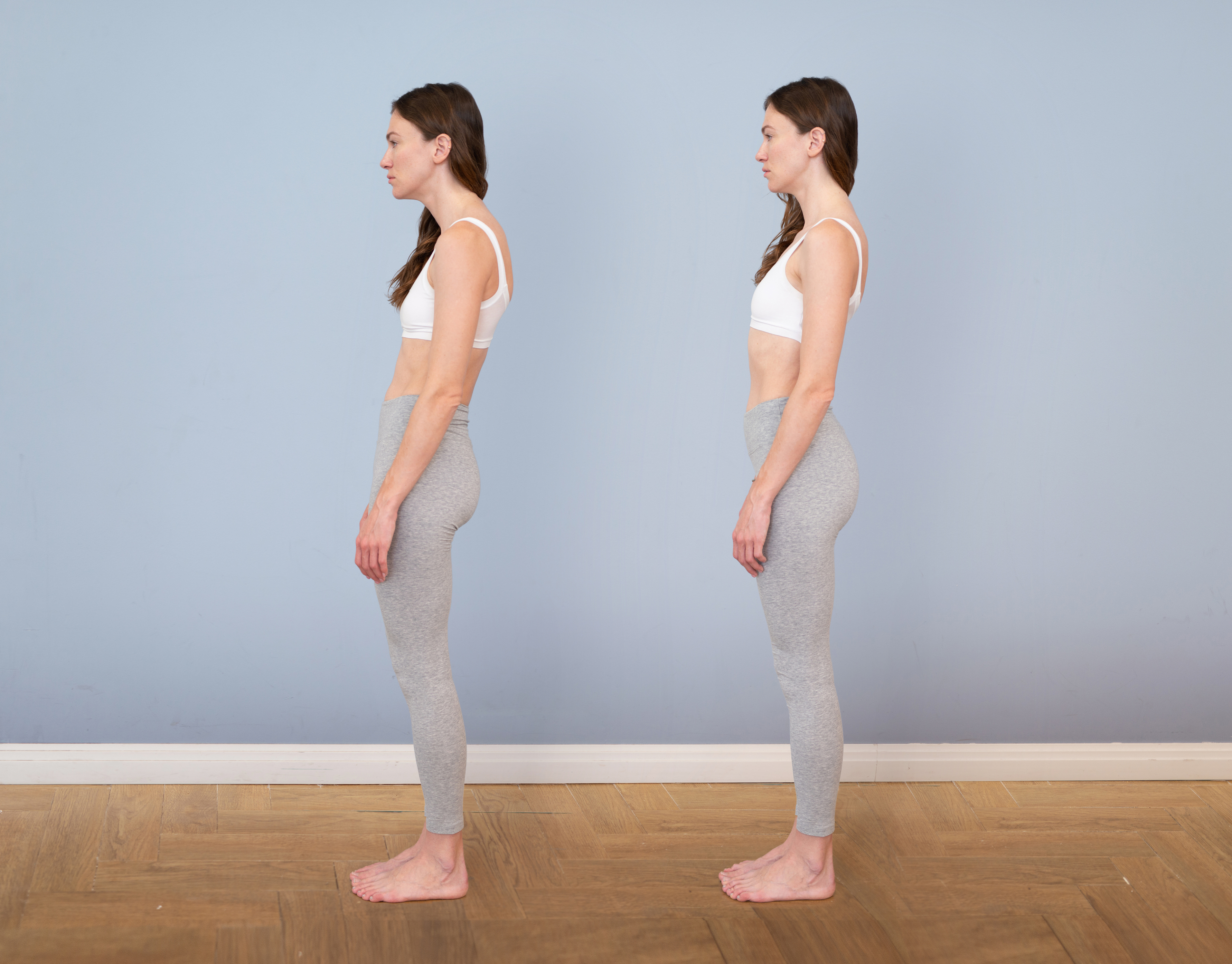 Side view comparison of poor and improved posture alignment at Back In Balance Health Center in Montrose, CA