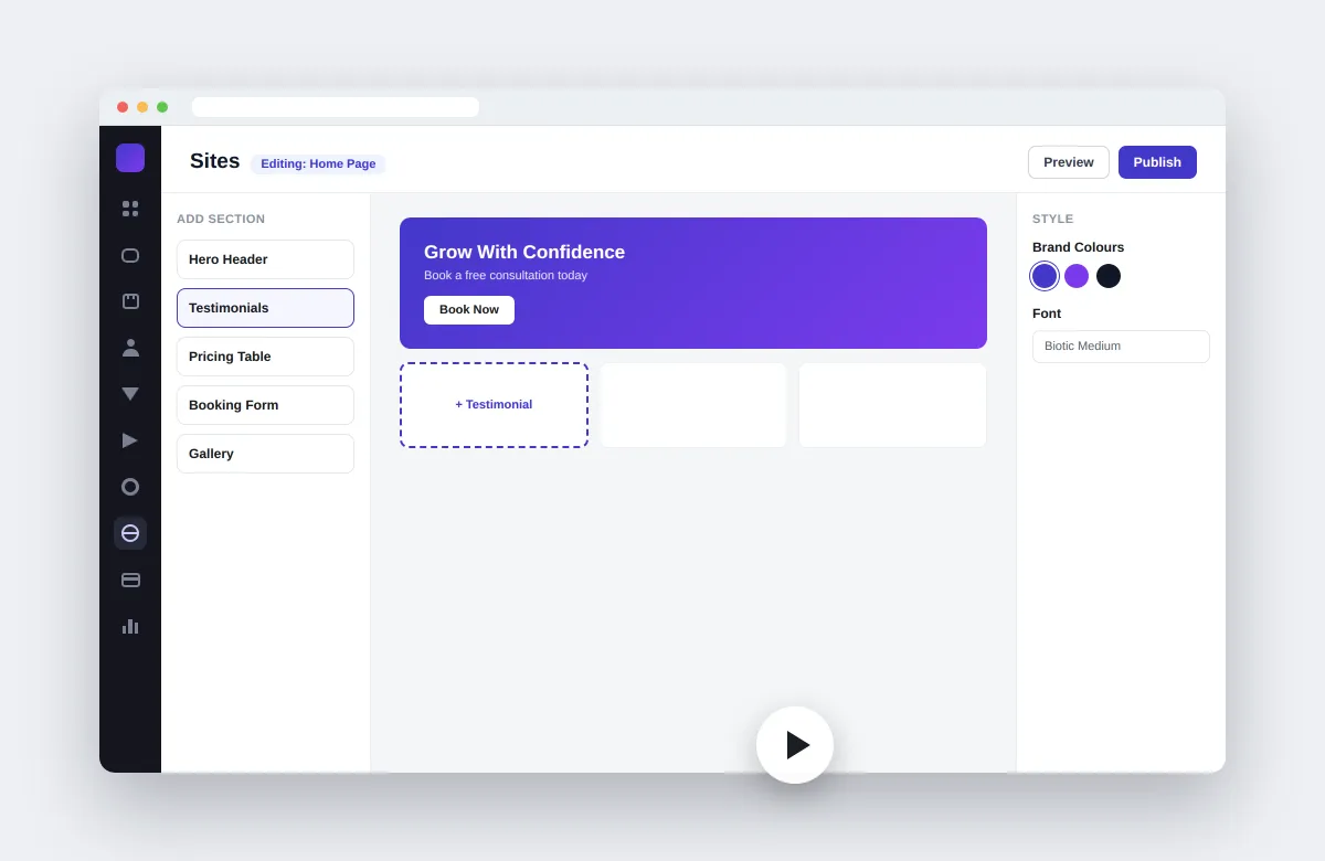 Glow Framework desktop interface dashboard mockup