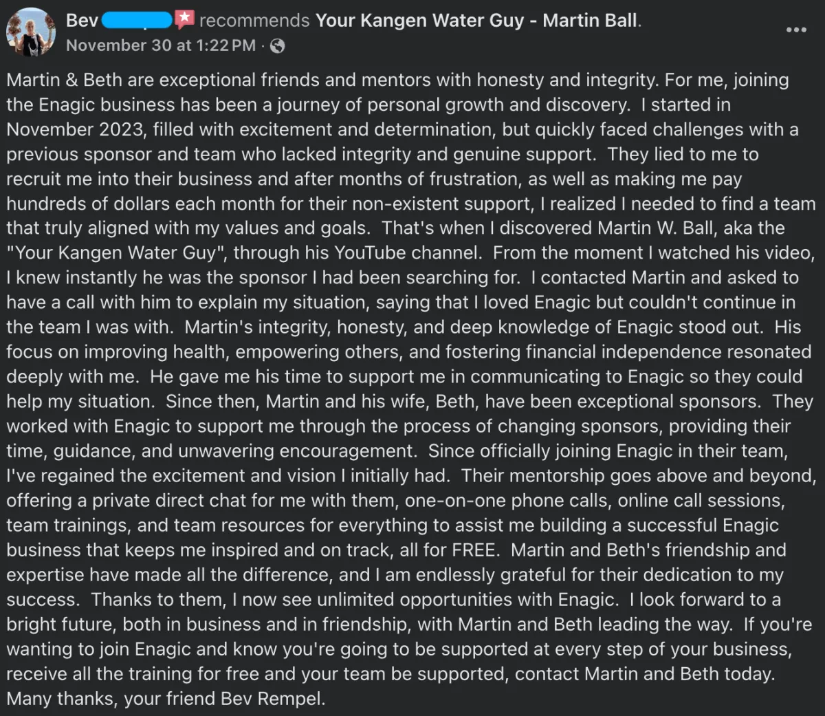 Facebook Testimonial - Bev