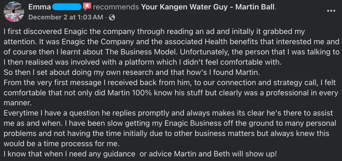 Facebook Testimonial -  Emma