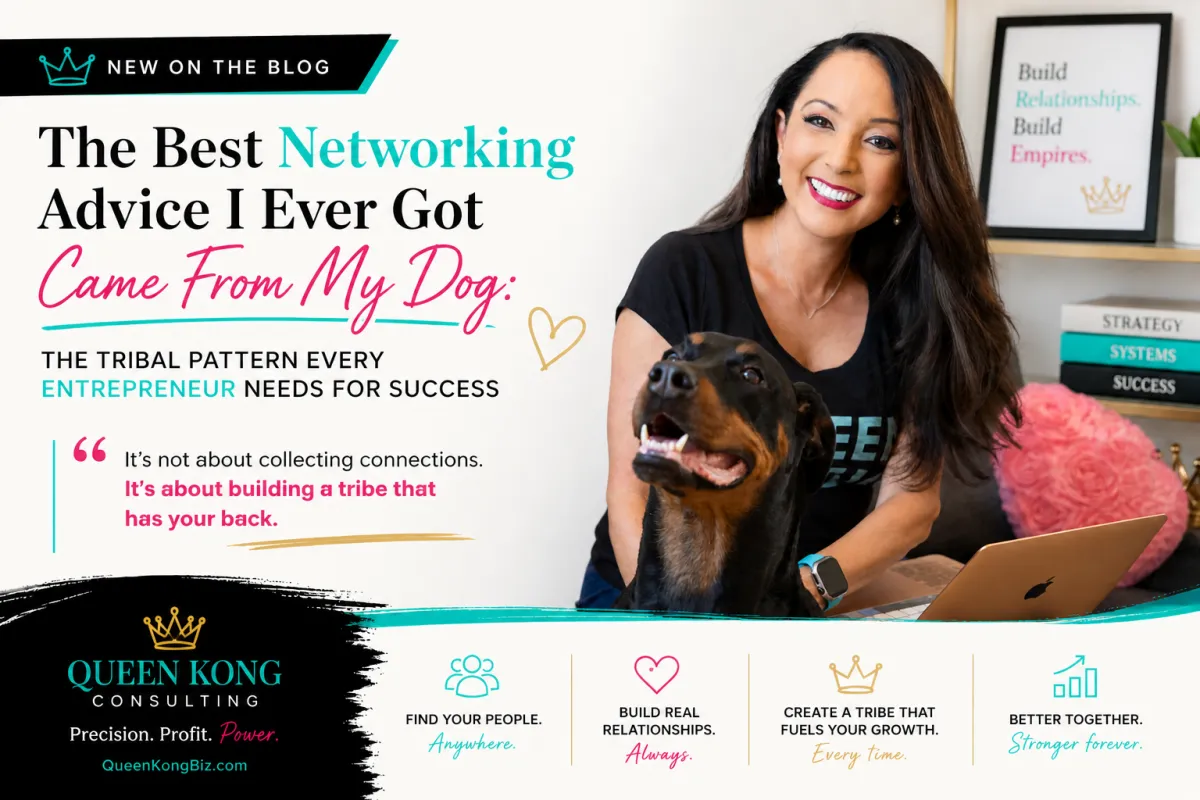 Jo Rawald with her dog Adelaide sharing business networking strategies and relationship-building insights for entrepreneurs