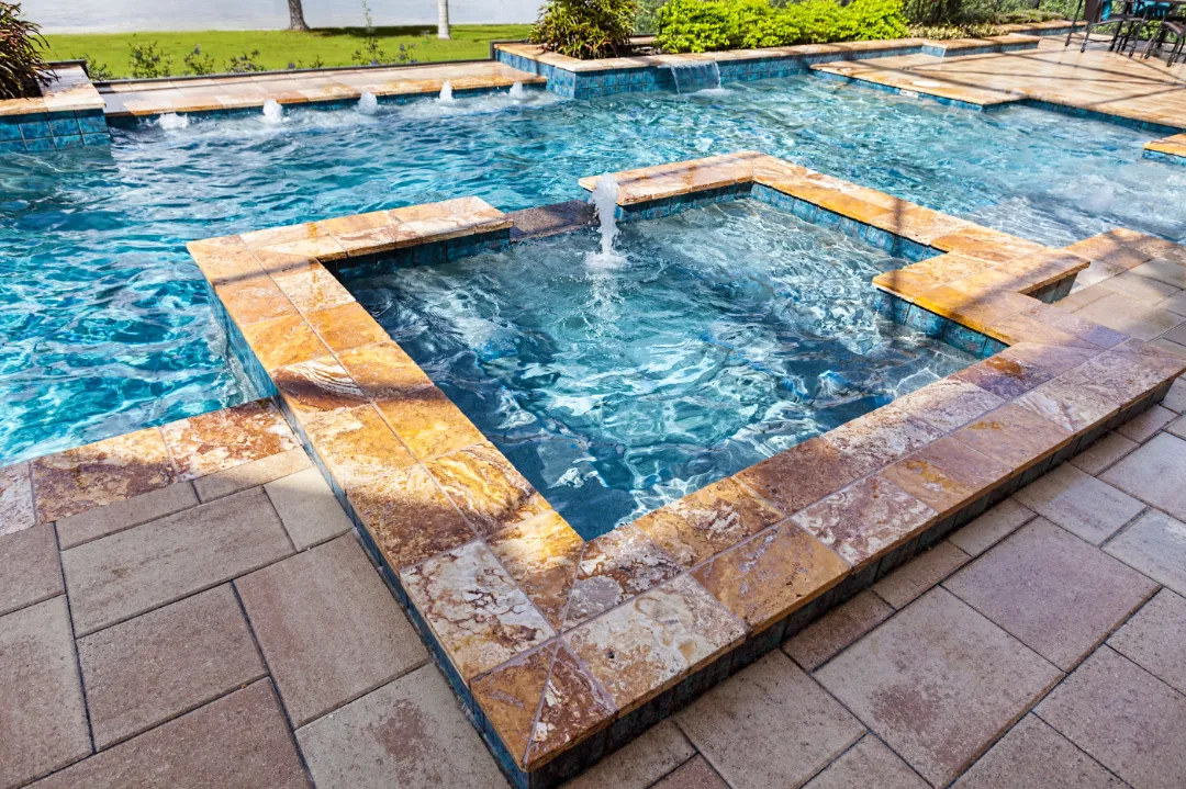 Restored concrete pool deck