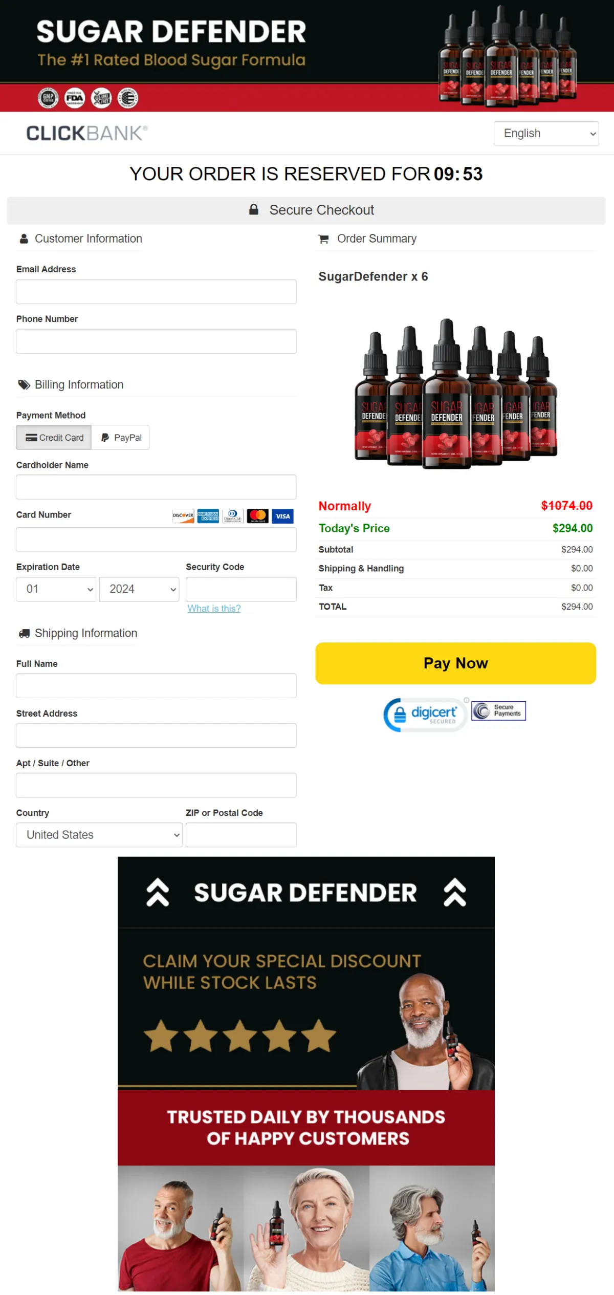 Sugar Defender order page