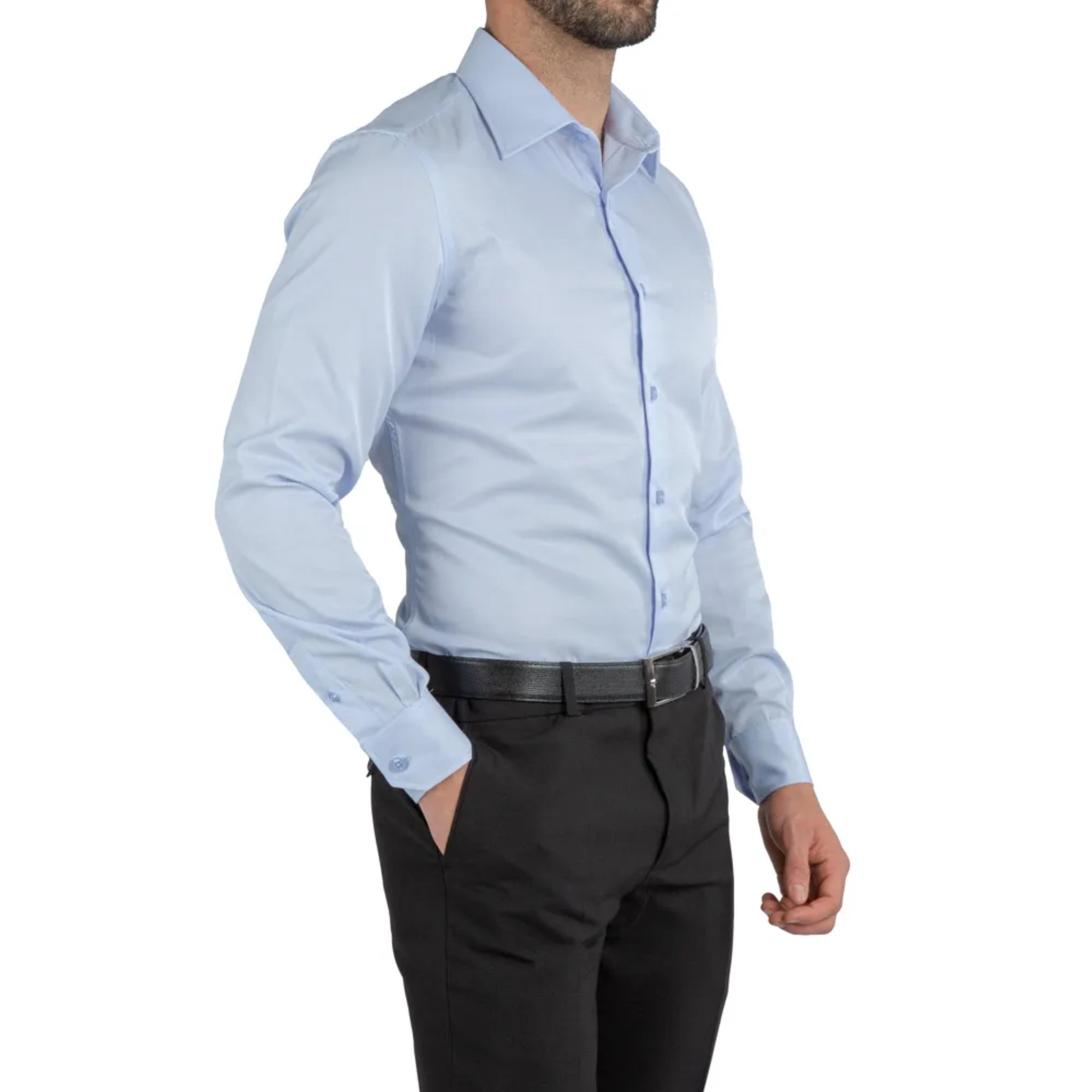 Modelo usando ropa Tukuti en tonos azul acero