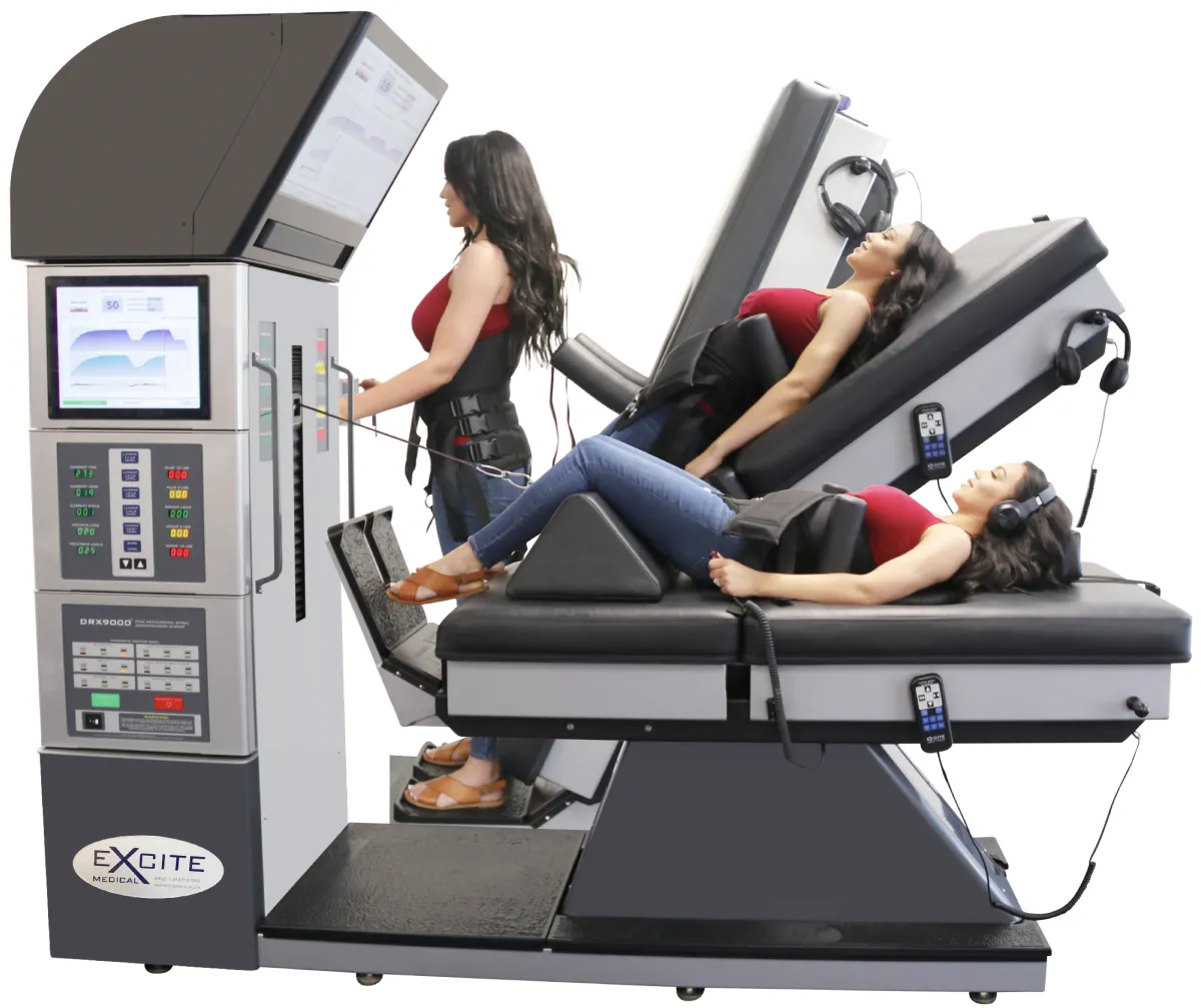 Patient undergoing spinal decompression therapy on the DRX9000 machine