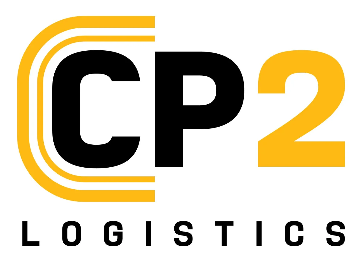 CP2 Logistics logo featuring bold black and yellow typography, symbolizing reliable logistics services for freight and entertainment industries.