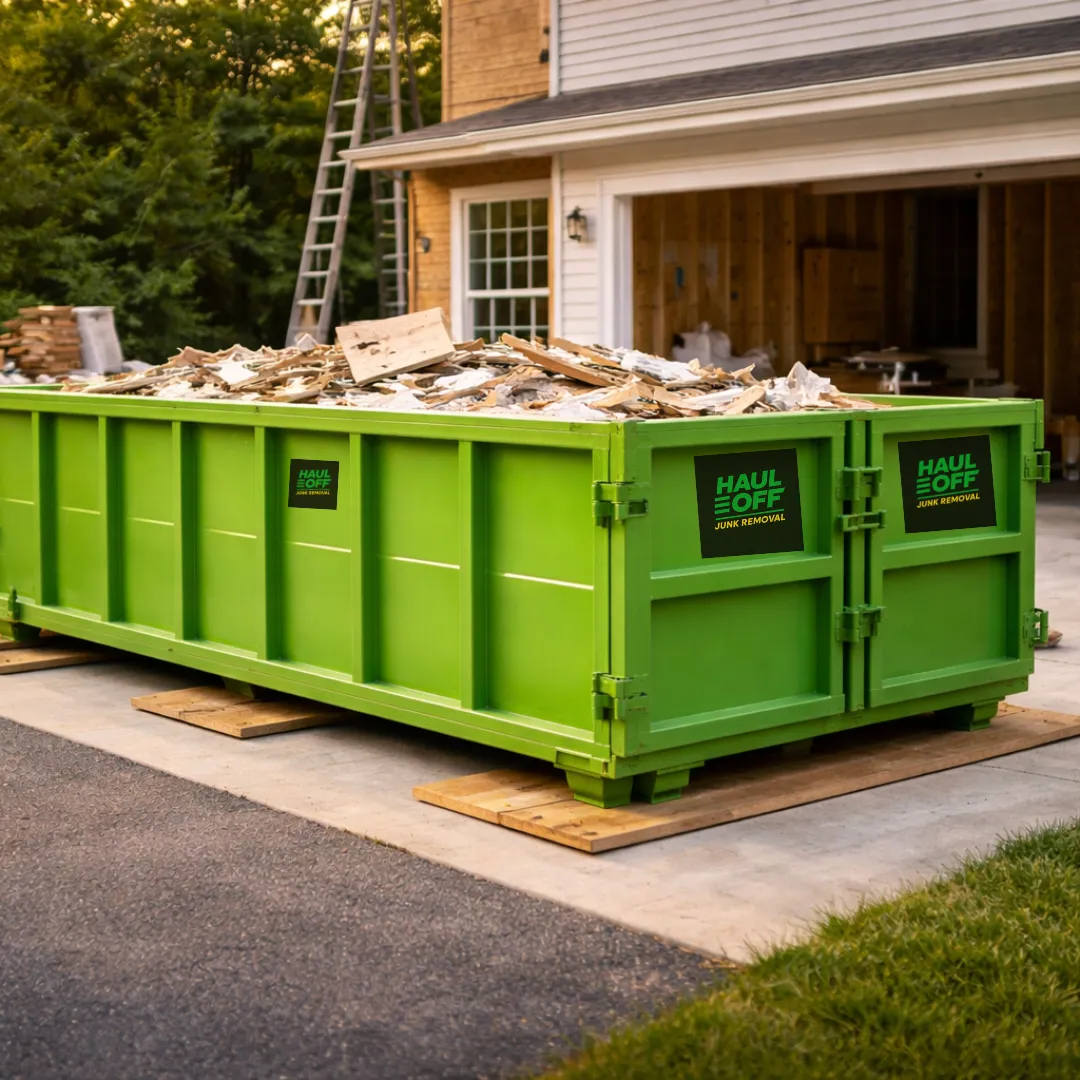Colorful recycling bins with green foliage.