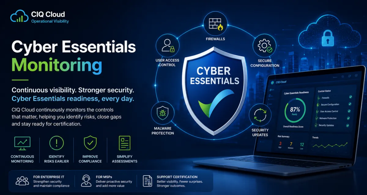 Cyber Essentials Monitoring & Compliance - Hw CIQ Cloud helps