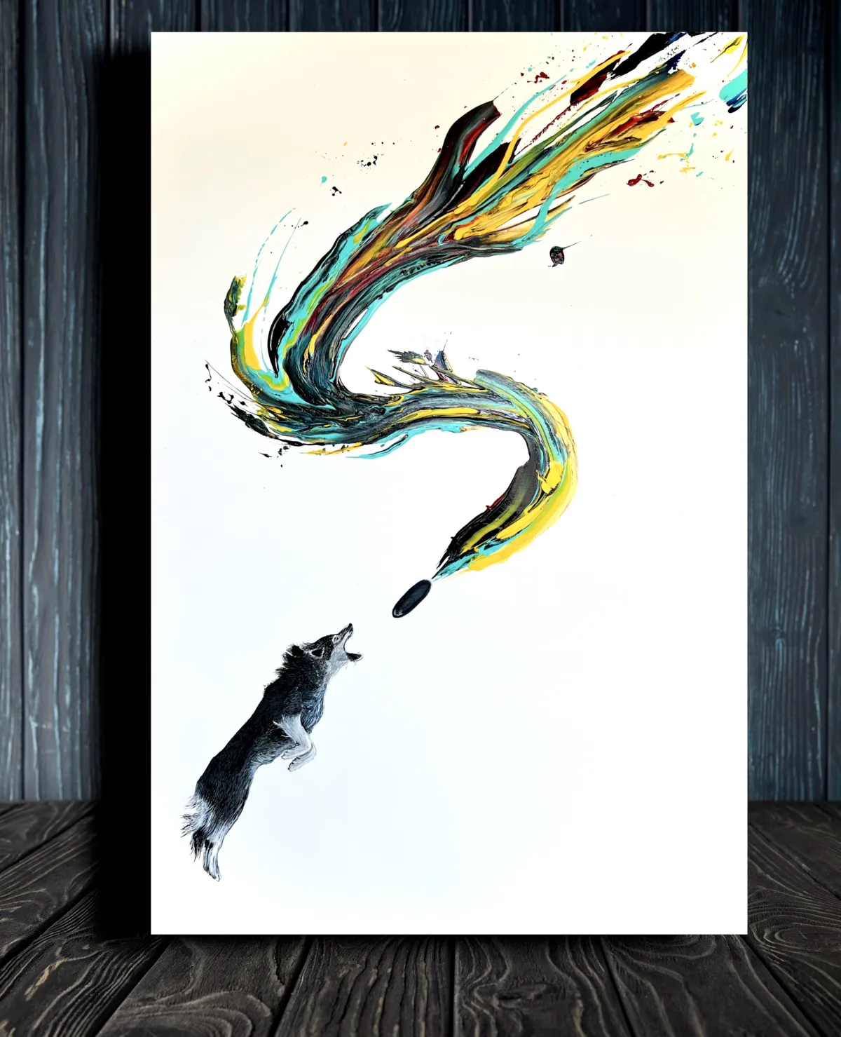 Wolf catching a bullet, canvas design