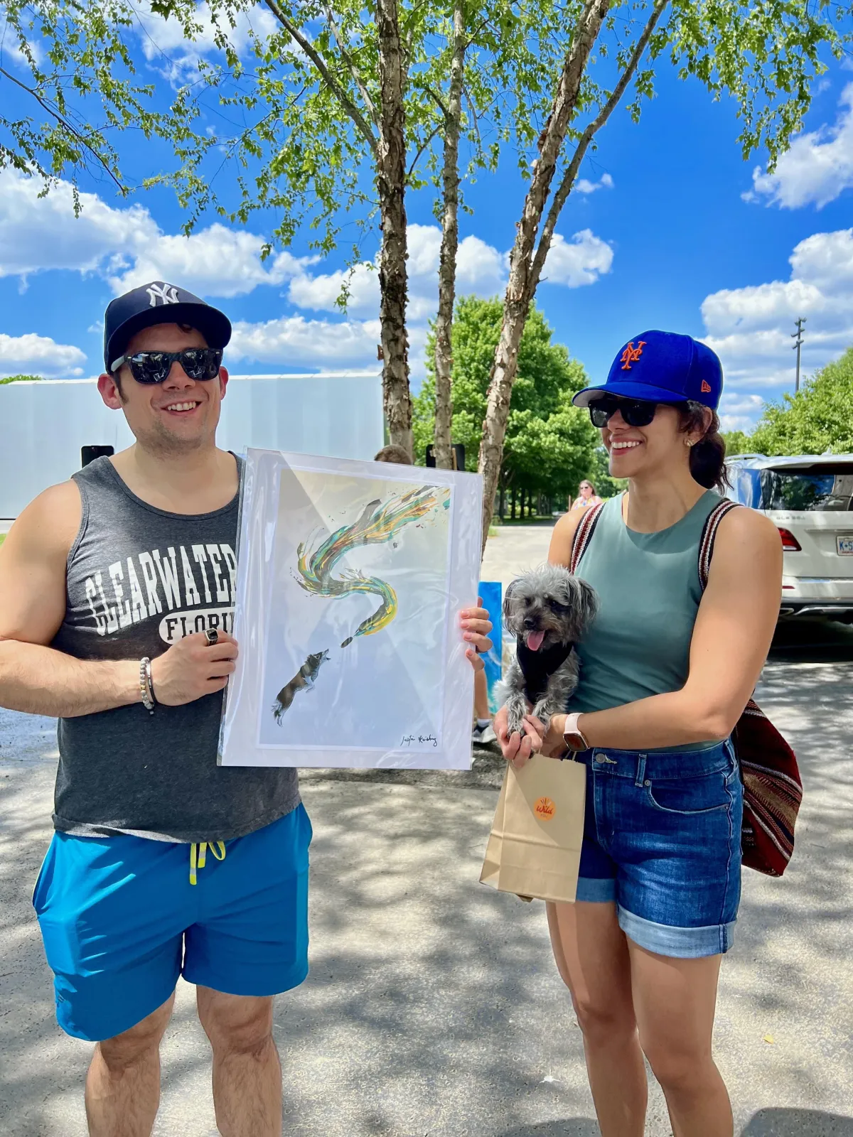 Customer together with her son and daughter Holding a resin epoxy art