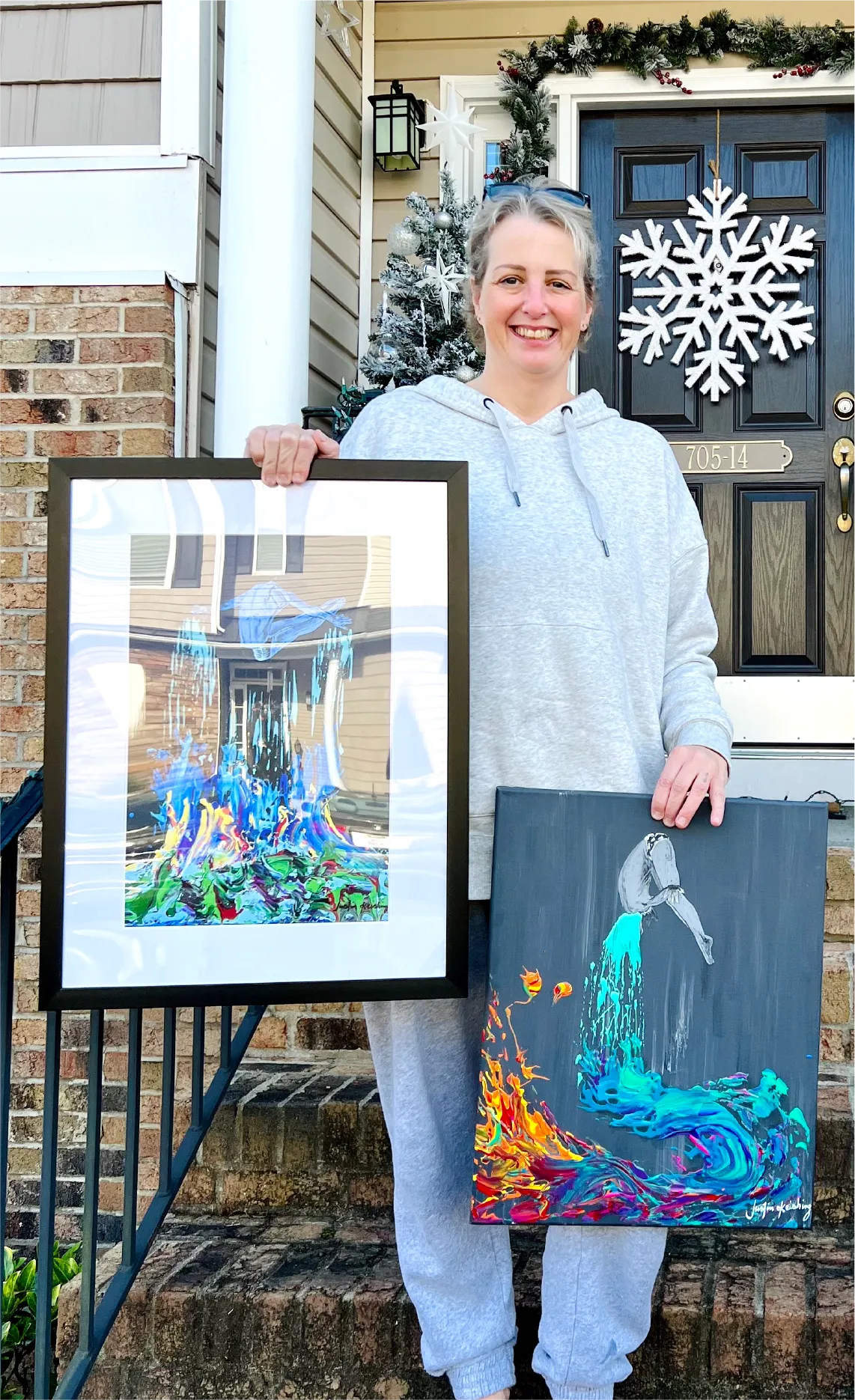 Customer holding a canvas art