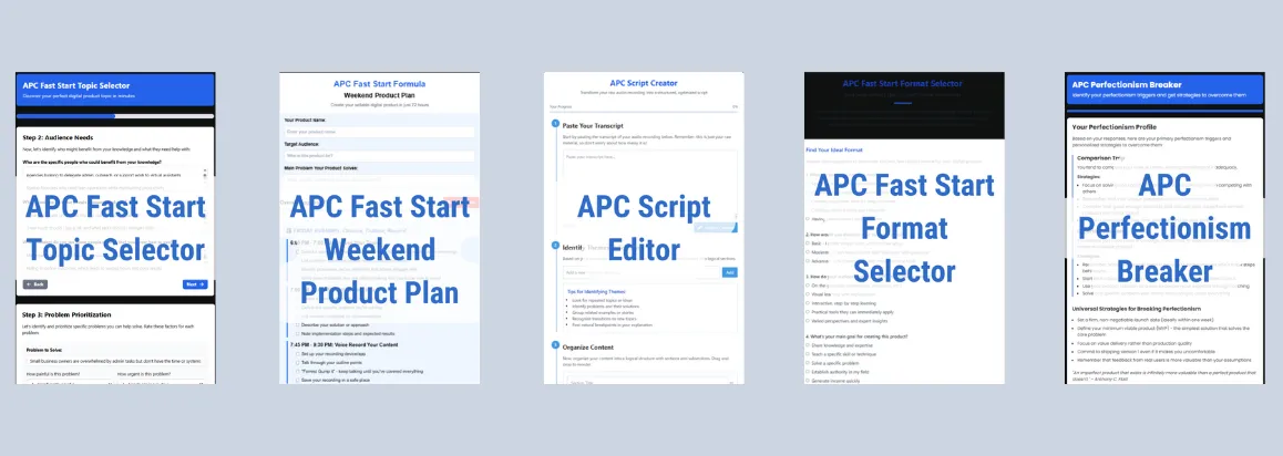 Interactive tools for APC Fast Start Formula by Anthony C. Flatt, aiding users in implementation and engagement.