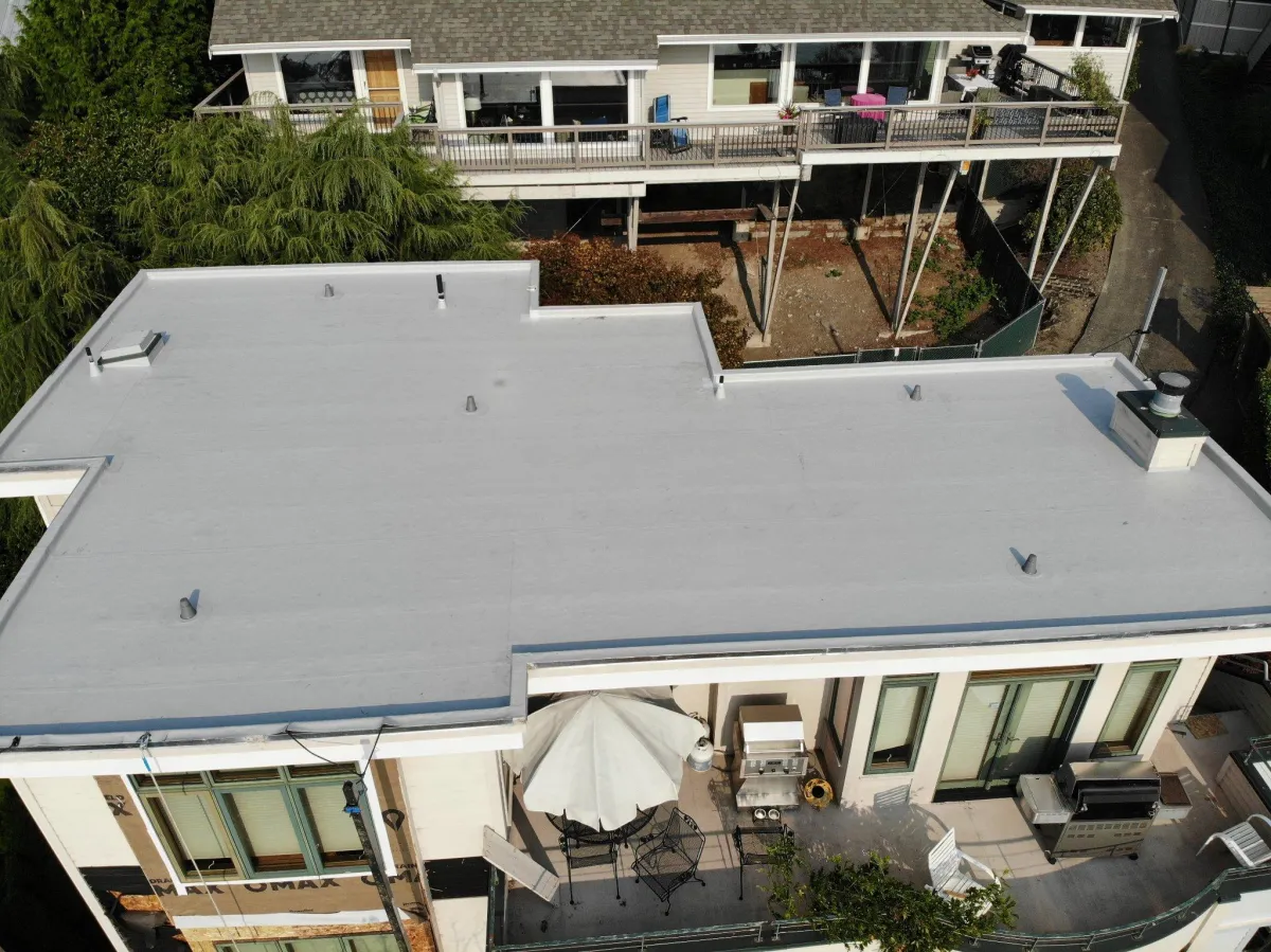 A beautiful white flat roof by Edmonds Roofing Company 