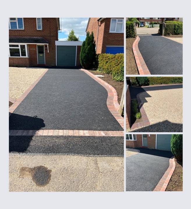 Tarmac driveway with red brick border completed by ACE Paving