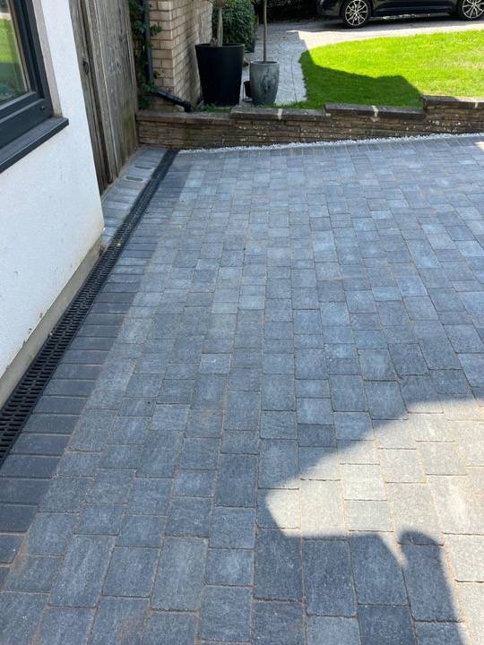 Drainage channel close-up with block paving surround