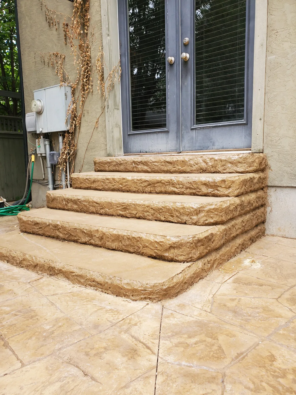 Close up Stamp concrete stairs, Rock face, decorative concrete