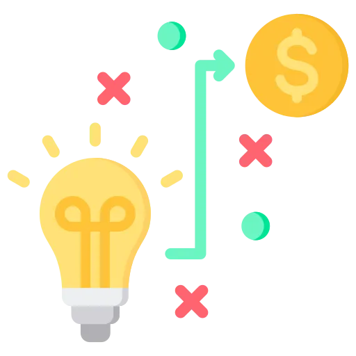 Foco de idea y signos de dólar