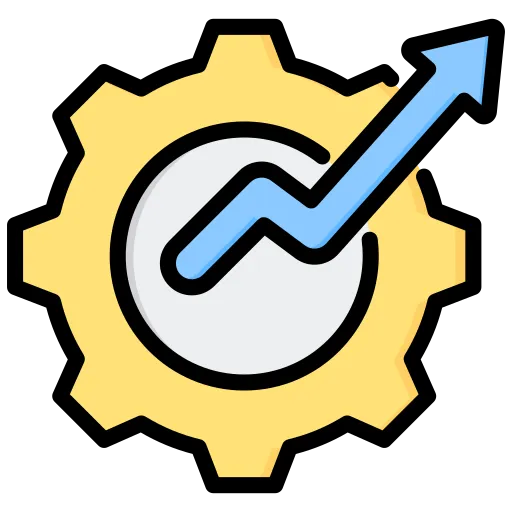 Un engranaje con una flecha que apunta hacia arriba.