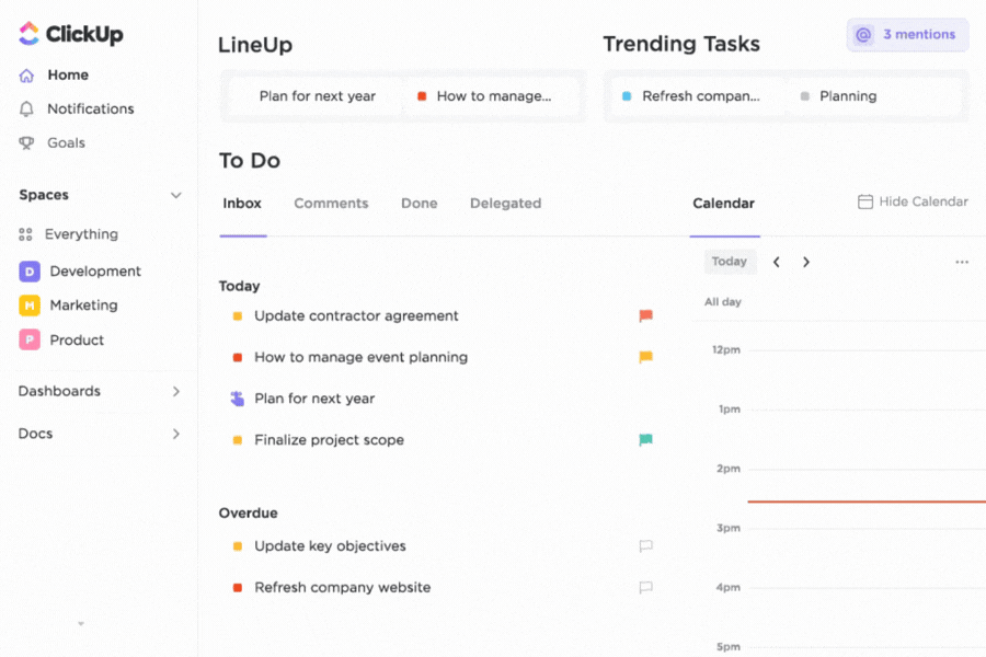 A photo showing the task management in clickup 
