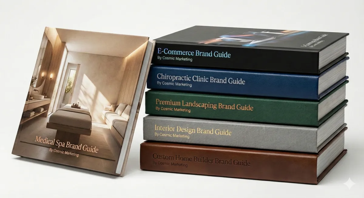 Pencil sketch of a physical book titled 'Cosmic Brand Mastery Map' with a compass beside it, looking like a source of truth document