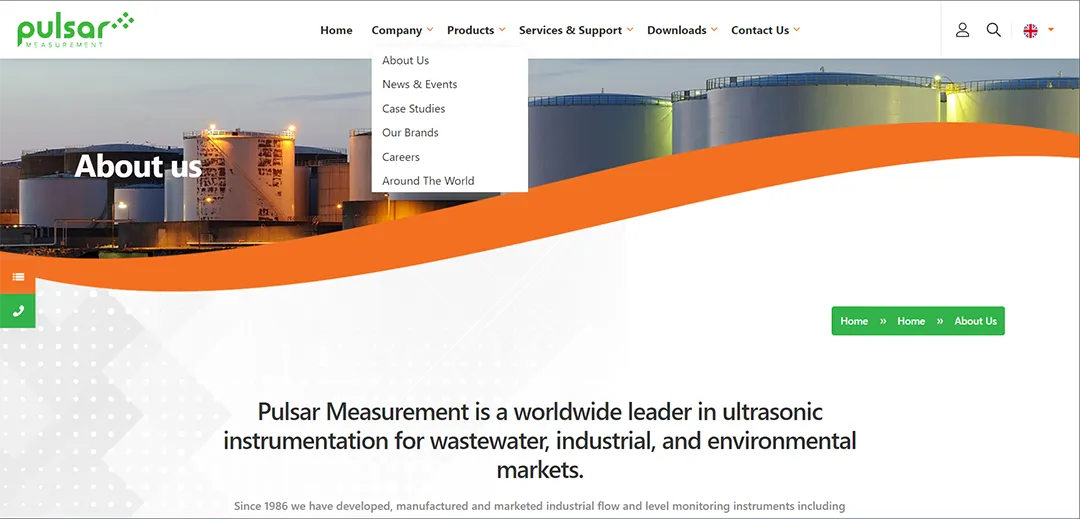 About Us page for Pulsar Measurement, displaying company background