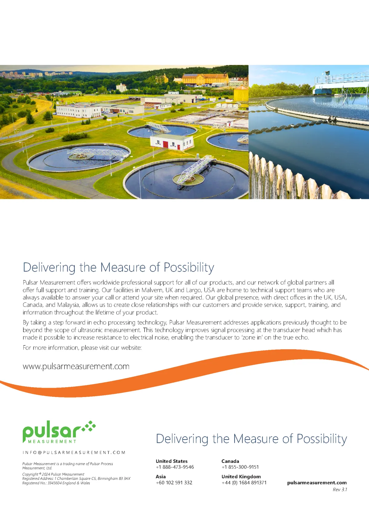 Rear page of Pulsar measurement brochure with images of water sites and Pulsar messaging by Adam Morrison