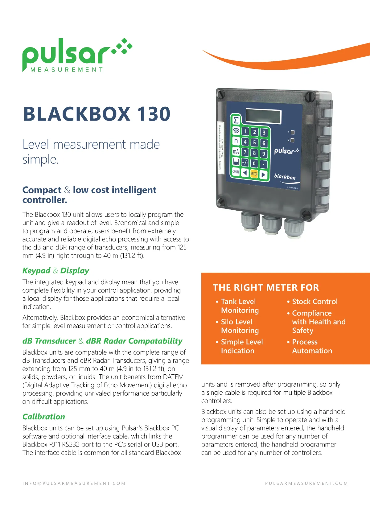 Pulsar Measurement Blackbox 130 product brochure cover, designed by Adam Morrison.