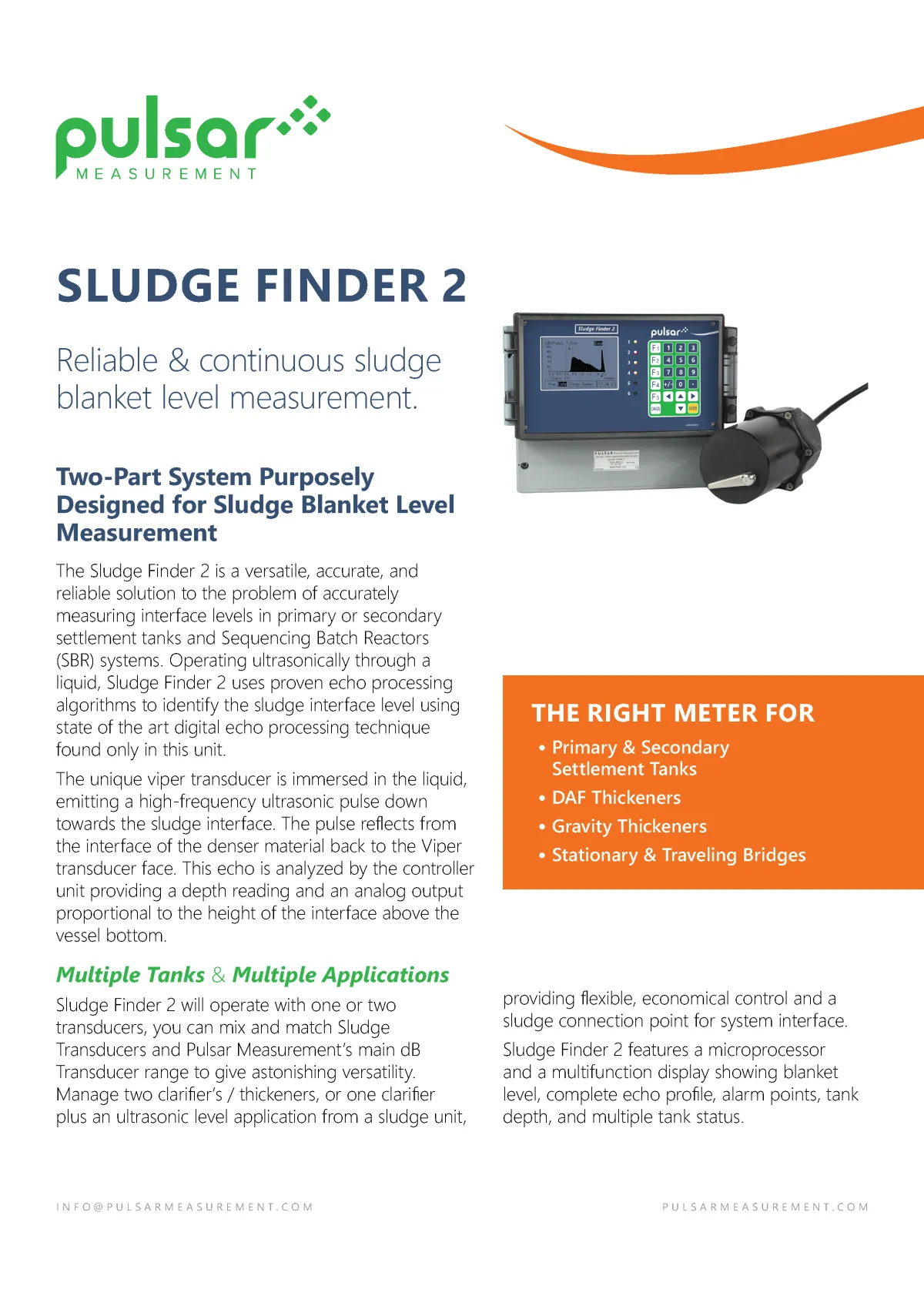 Pulsar Measurement Sludge Finder 2 product brochure cover, designed by Adam Morrison.