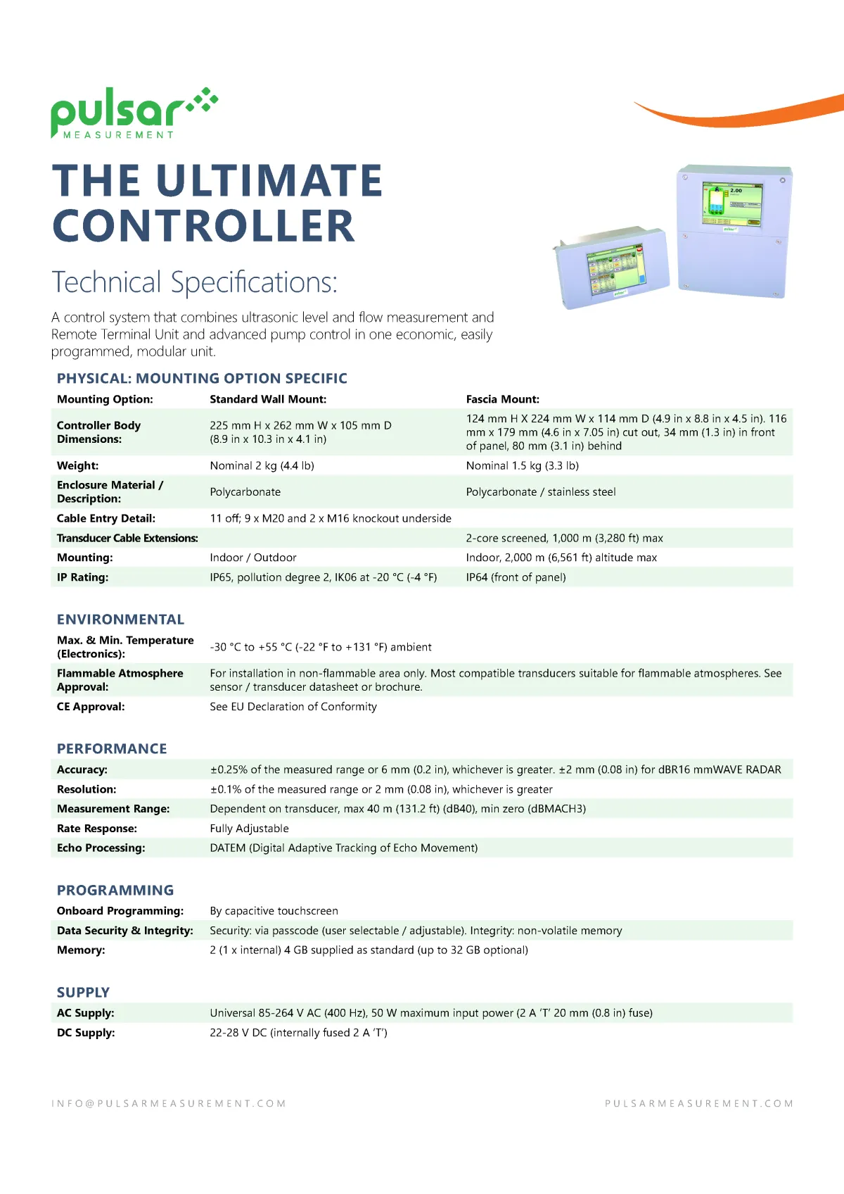 Datasheet for Pulsar Measurement Ultimate Controller, designed by Adam Morrison.