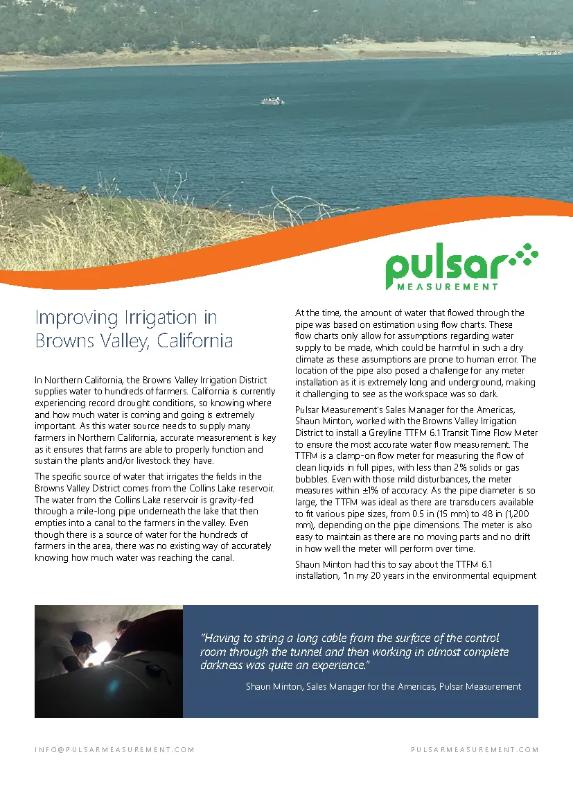 Pulsar Measurement case study featuring an image of Browns Valley, California