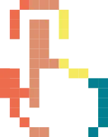 pixelized icon in burnt orange, sandy orange, yellow, and teal designed by adam morrison in shape of tap interaction