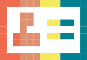 pixelized icon in burnt orange, sandy orange, yellow, and teal designed by adam morrison in shape of business card