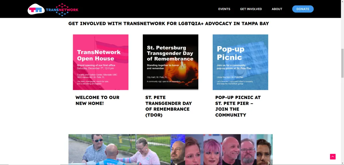 Featured Events Section on TransNetwork’s Homepage