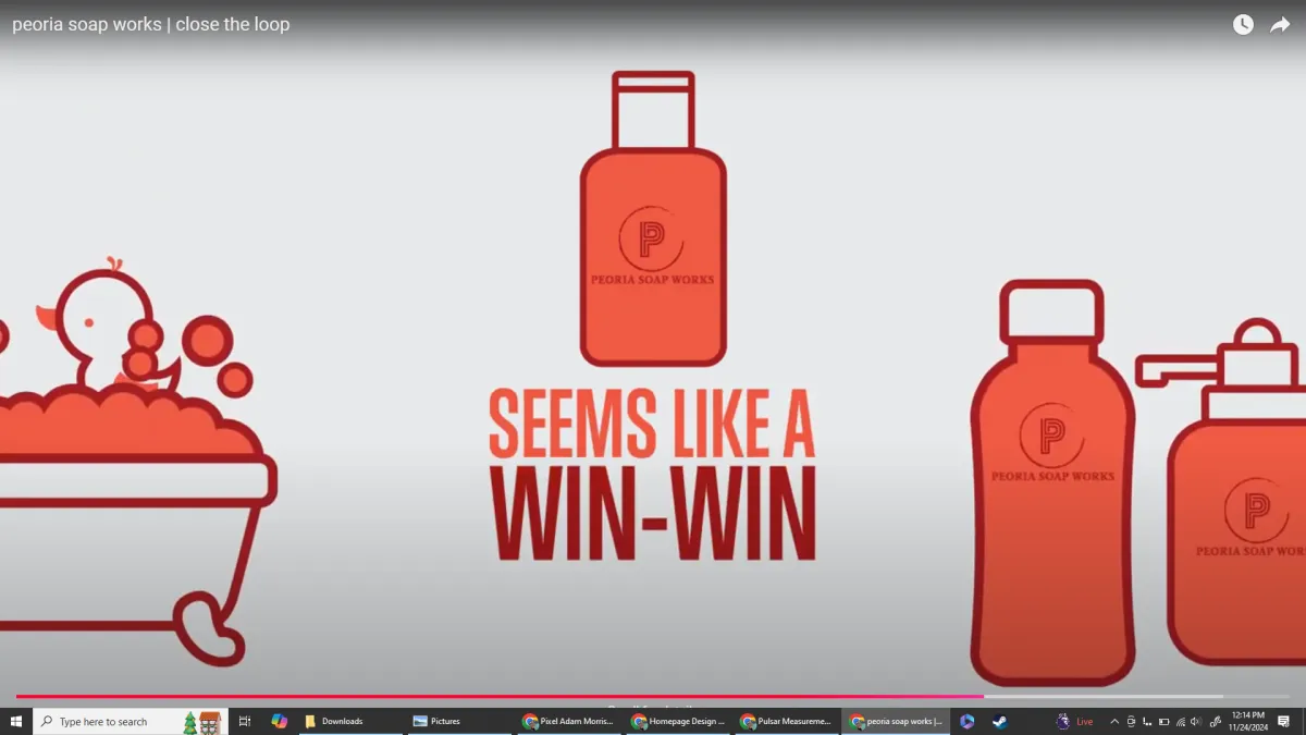 Illustration of Peoria Soap Works products with text "Seems Like A Win-Win"