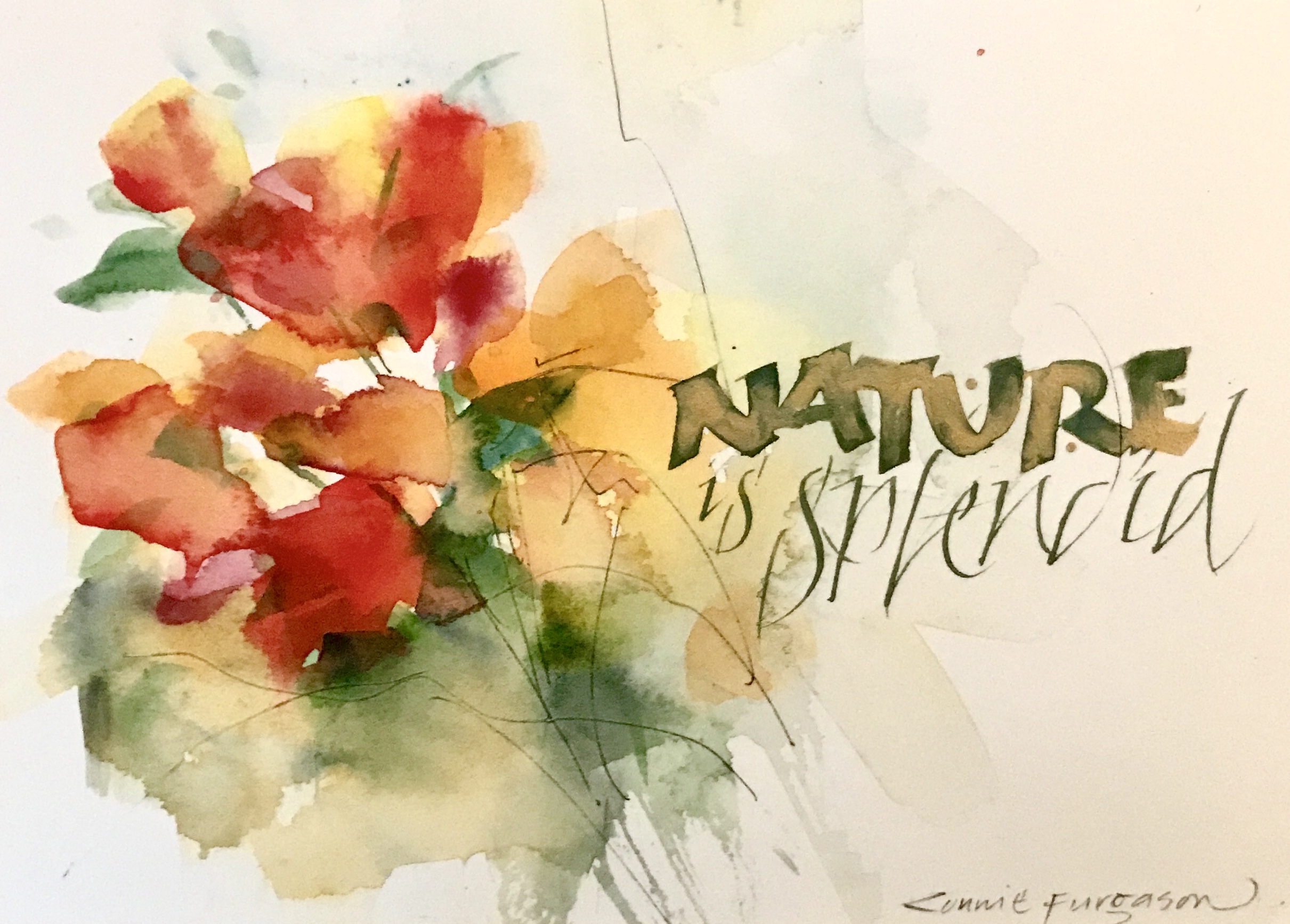 Threads and Whispers mixed media lettering sample by Connie Furgason