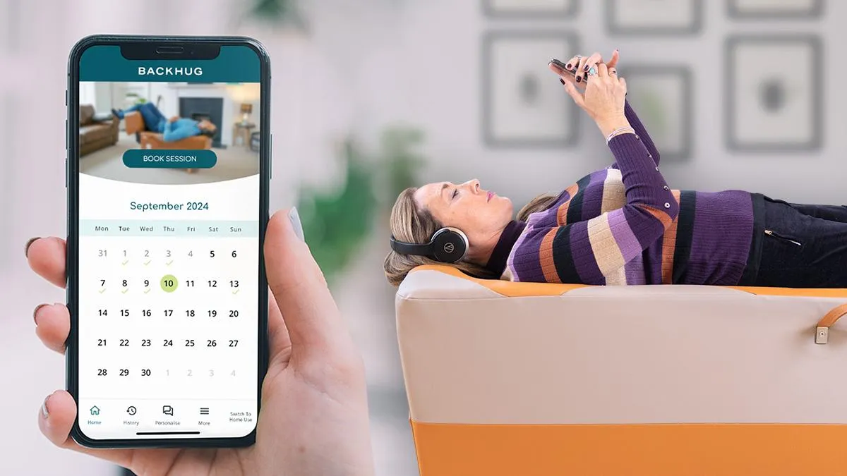 Use the BackHug mobile phone app to book treatments of back pain therapy sessions