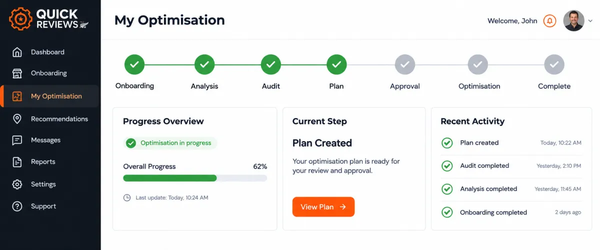 Quick Reviews Google Business Profile optimisation client portal