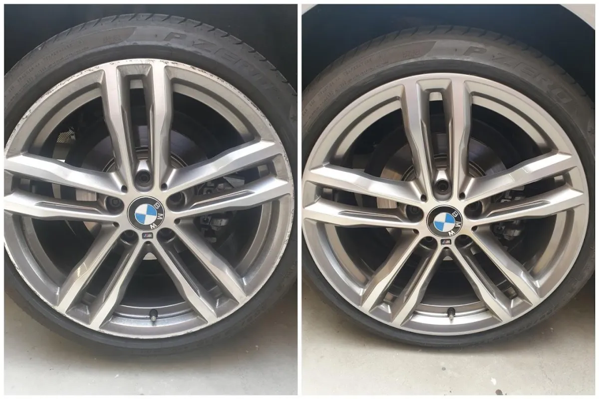 Scratched rim repair before and after