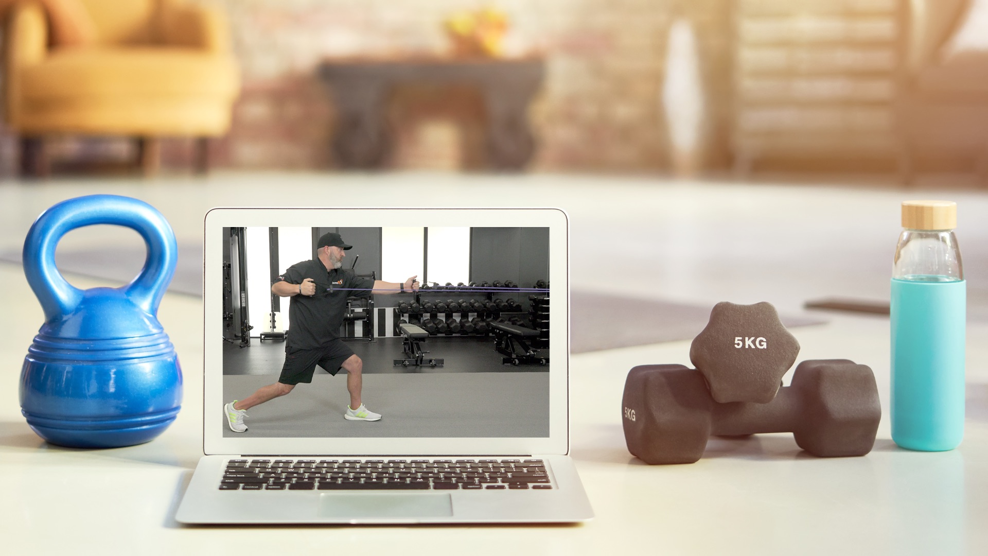 Man watching golf fitness videos