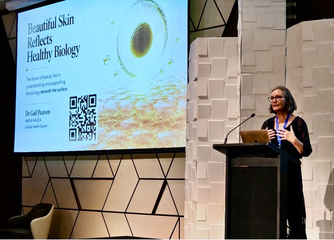 Dr Gail Pearson presenting on cellular health and biological beauty at CIDESCO World Congress 2026