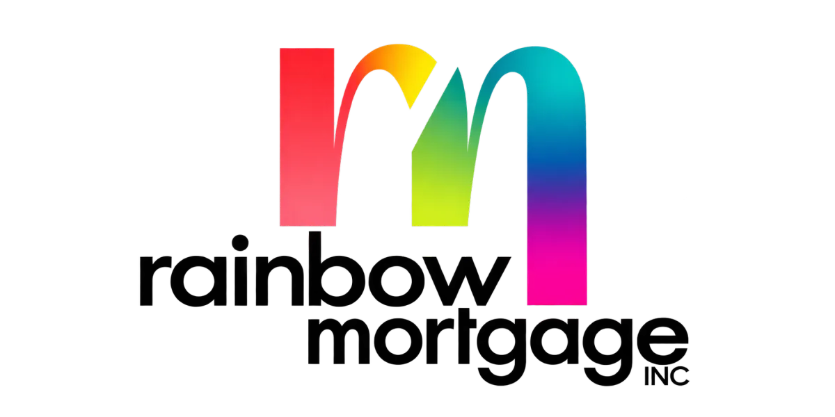 Rainbow Mortgage Inc. logo with colorful 'm' over dark background
