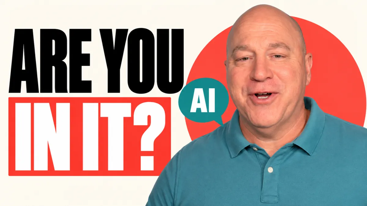 Clay Lehman in a teal polo beside the words Are You In It? and an AI speech bubble.