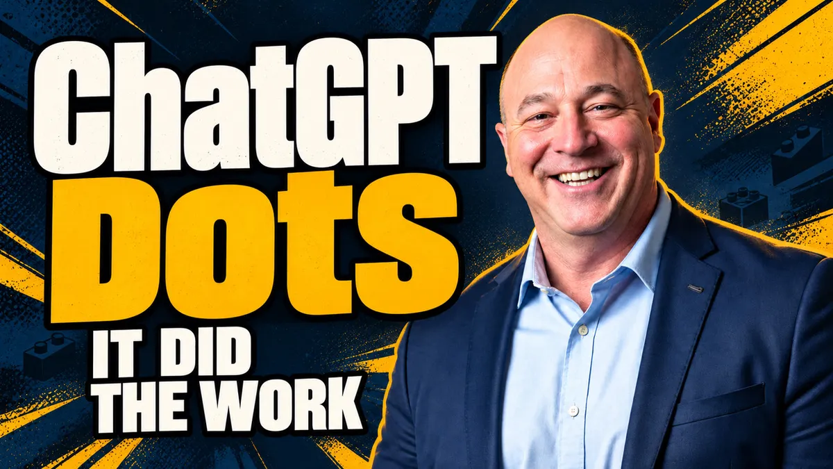 Clay Lehman beside ChatGPT Dots and It Did the Work text on a navy and yellow background.