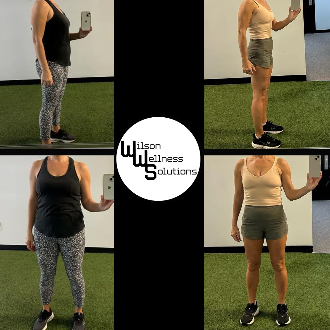 Woman fitness client fat loss transformation