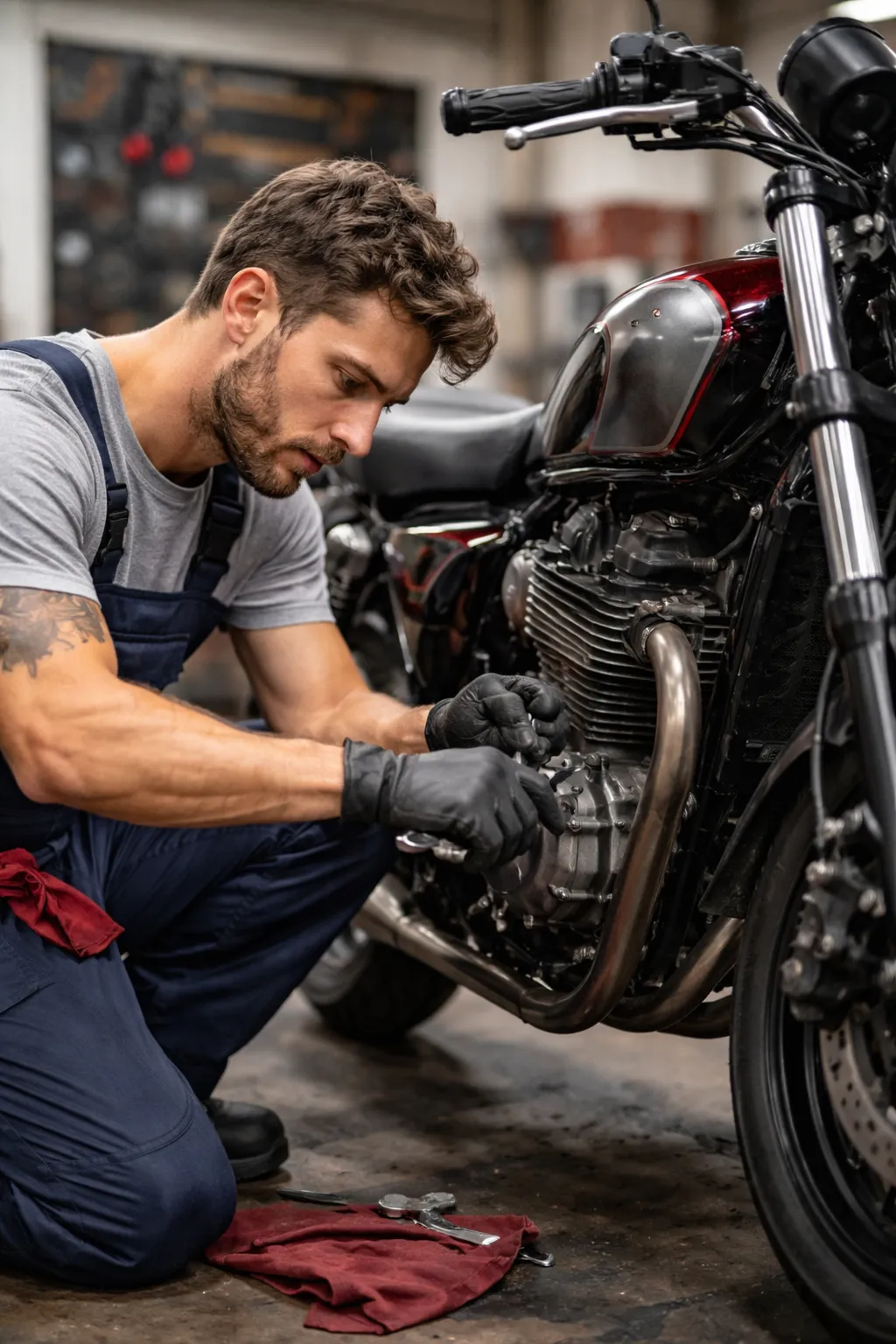 Oficina de motos em Valongo, mecânicos a trabalhar