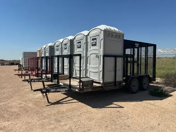 Maddog Services, Big Spring TX, portable toilets on trailers for rental at construction sites or events.