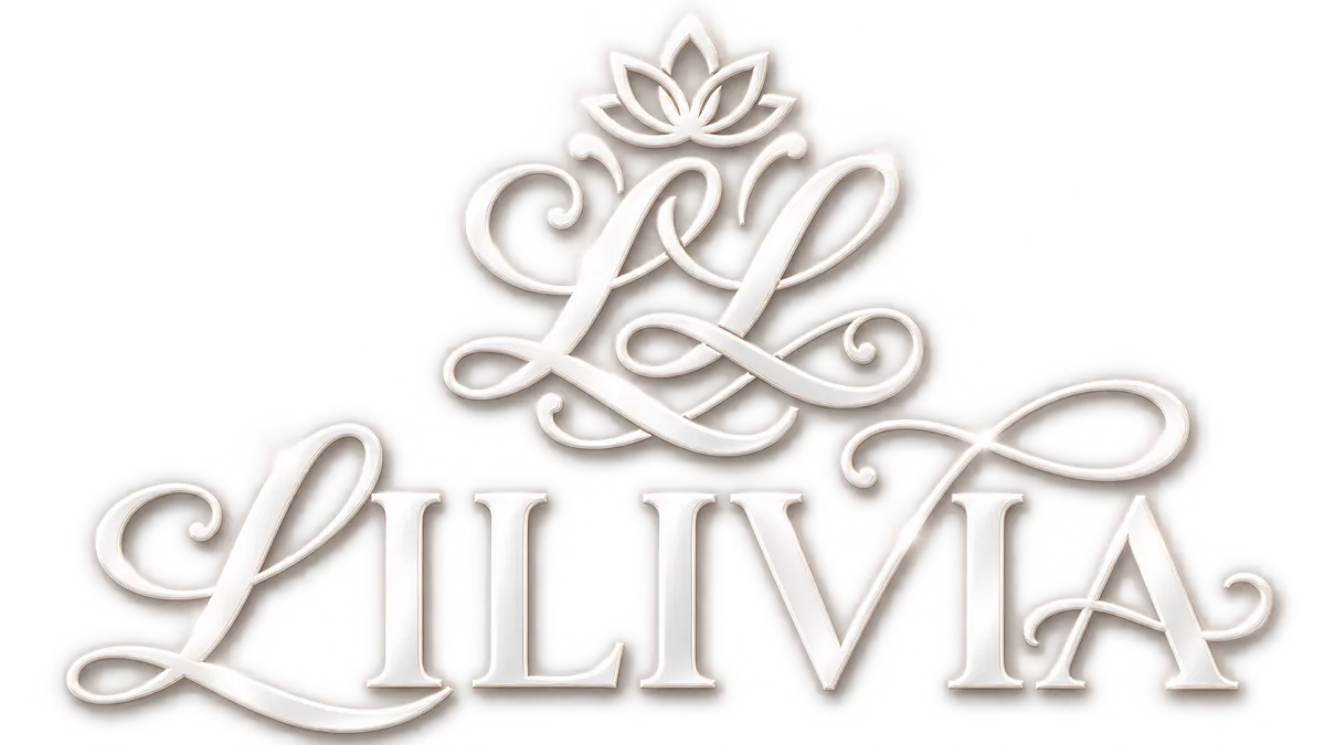Ornate brand mark featuring an intricate floral or crown-like emblem above the text 'LILIVIA'
