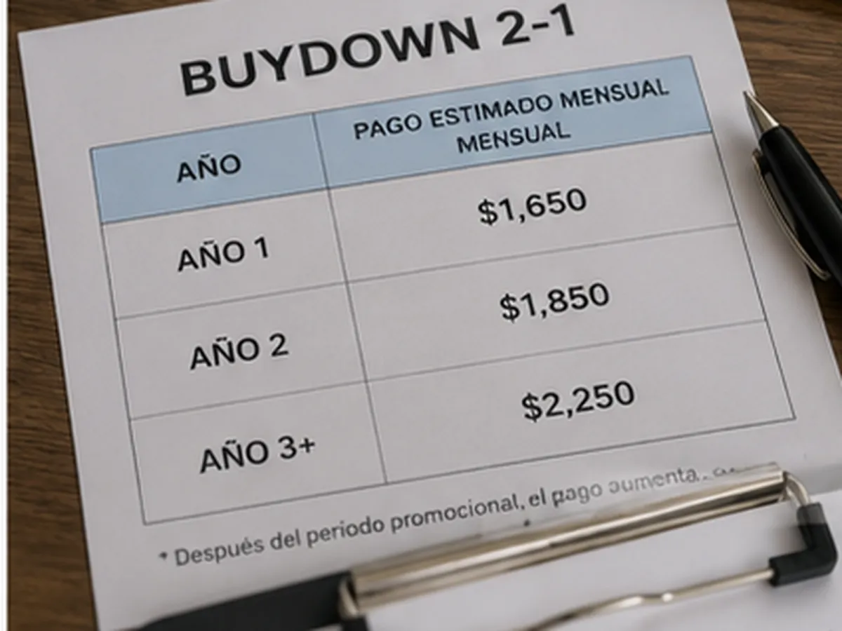 Buydown 2-1: pago bajo hoy, hipoteca mayor después
